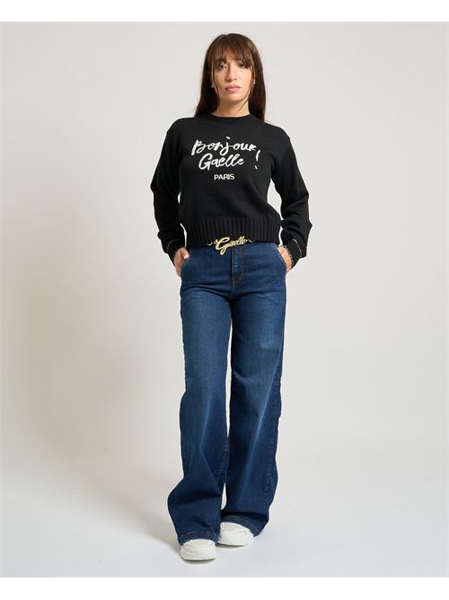 Jeans a palazzo donna Gaelle Paris con cintura logata GAELLE PARIS | GAABW07934BL01